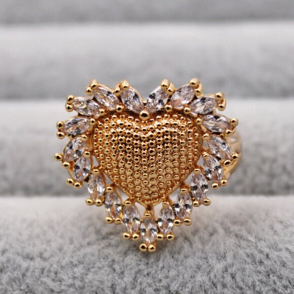 18K Yellow Gold Filled Boho Heart White Diamond Zircon Ring Gorgeous Party Gift - Picture 7 of 10